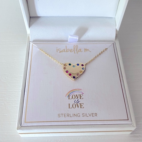 Brand New Isabella M. Gold over Sterling Silver Rainbow heart gem 🌈 Necklace - Picture 2 of 5